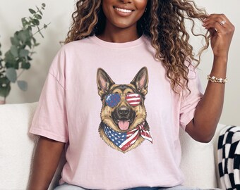 Comfort Colors Patriotic German Shepherd Shirt | Independence Celebration Alsatian Shirt | American Flag Veterans Police Officer, Gsd Shirt