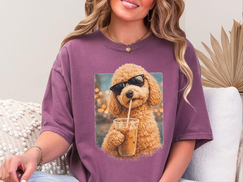 Comfort Colors Iced Coffee Goldendoodle Tee | Funny Cool Dog Shirt | Summer Fashion | Doodle Mom Dad Pet Owner, Iced Coffee Tee image 1