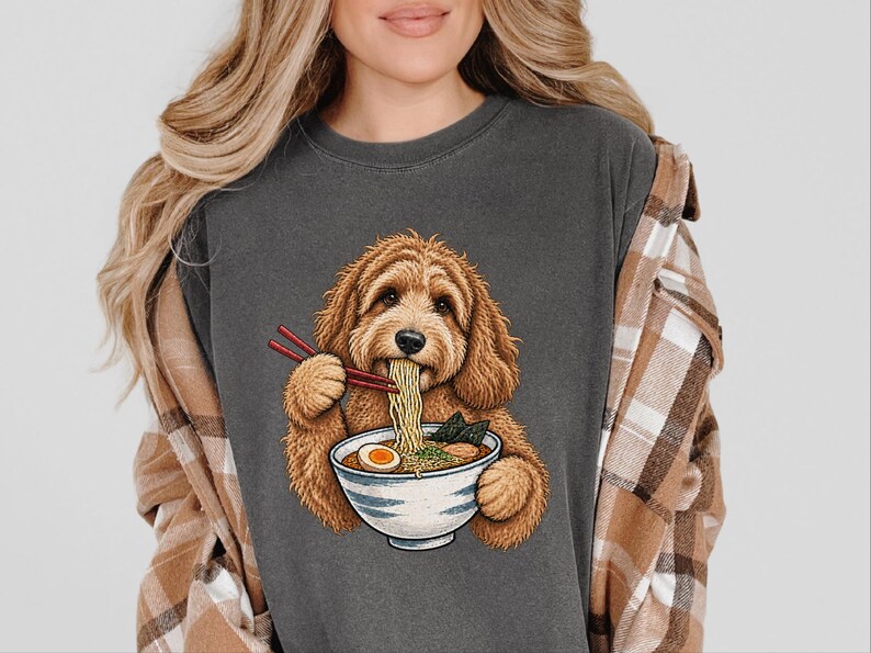 Labradoodle Shirt, Ramen Lover Gift, Labradoodle Mom Gift, Japanese Food Tee, Noodle Lover Shirt, Ramen Cat Art image 6