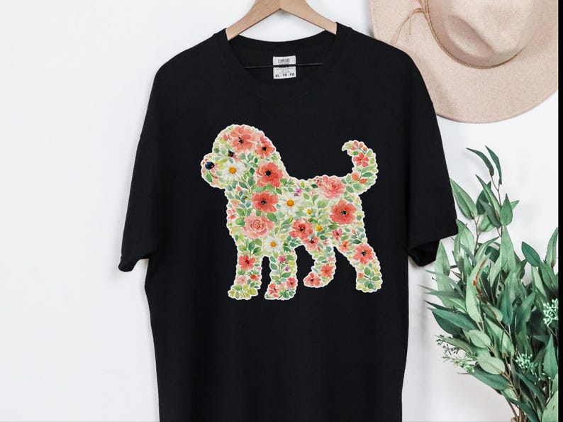 Comfort Colors Cockapoo Silhouette Floral Shirt, Dog Mom Gift, Botanical Pet Lover Tee, Puppy Owner Present, Vintage Fur Baby image 1