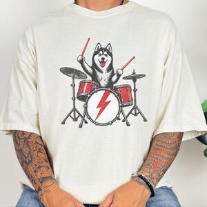 Husky Dog Shirt, Drummer Gift Idea, Rock Dog Shirt, Siberian Husky Gift, Music Lover Tee image 7