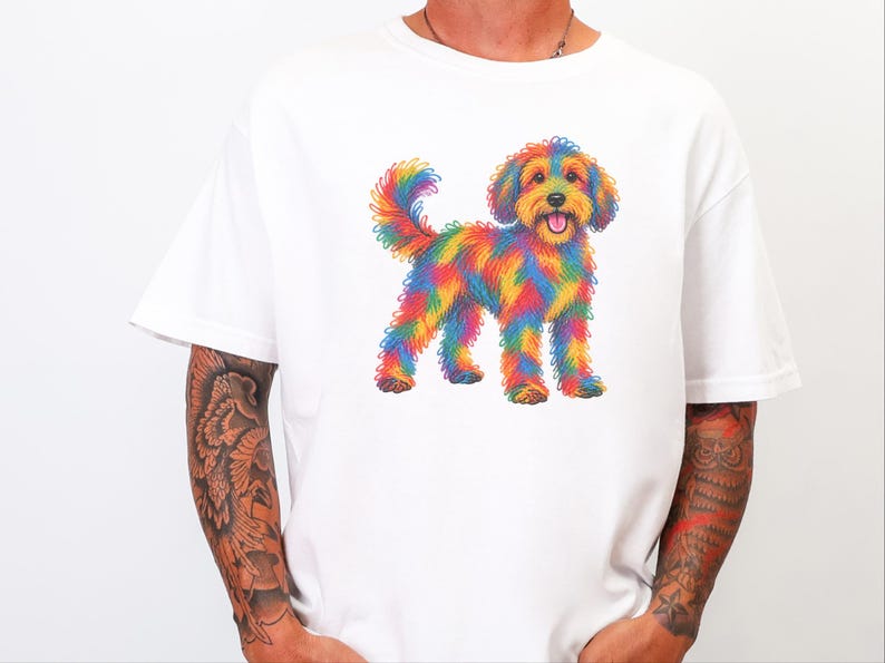 Camiseta de perro Schnoodle, regalo para dueños de Schnoodle, arte de perros colorido, camiseta con estampado de garabatos, ropa para amantes de los perros imagen 10