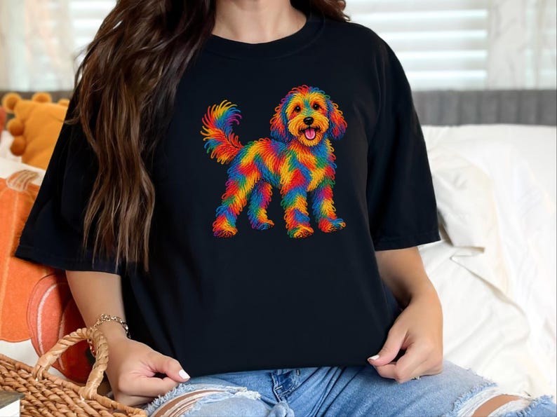 Cockapoo Shirt, Rainbow Dog Lover Gift, Colorful Puppy Tee, Doodle Mom Shirt, Dog Art Print image 1