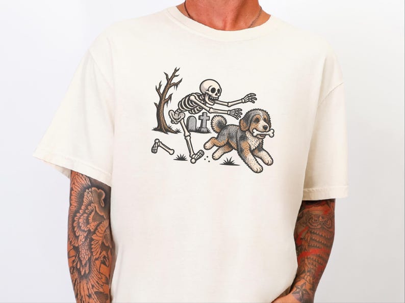 Skeleton Dog Shirt, Aussiedoodle Halloween Shirt, Spooky Dog Tee, Dog Lover Gift, Funny Skeleton Shirt image 6