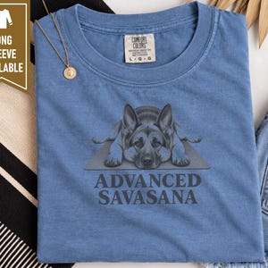 German Shepherd Shirt, Funny Dog T Shirt, Advanced Savasana, Yoga Lover Gift, Dog Owner Tee, Meditation Humor, Fitness Gift imagem 9