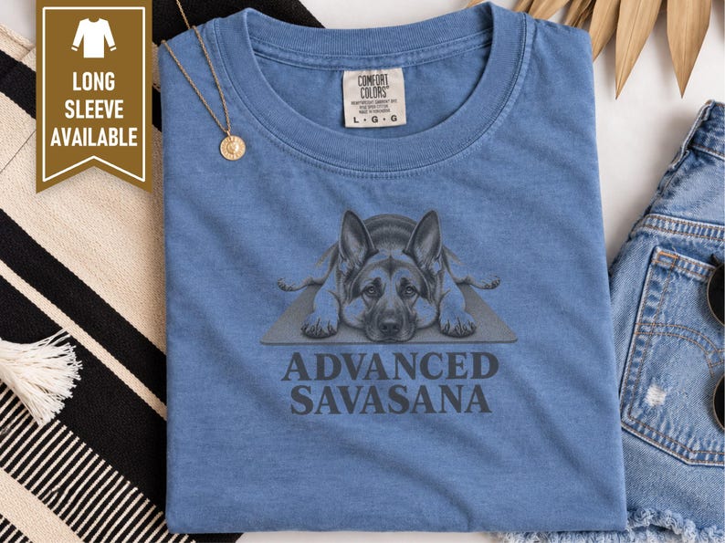 German Shepherd Shirt, Funny Dog T Shirt, Advanced Savasana, Yoga Lover Gift, Dog Owner Tee, Meditation Humor, Fitness Gift imagem 9