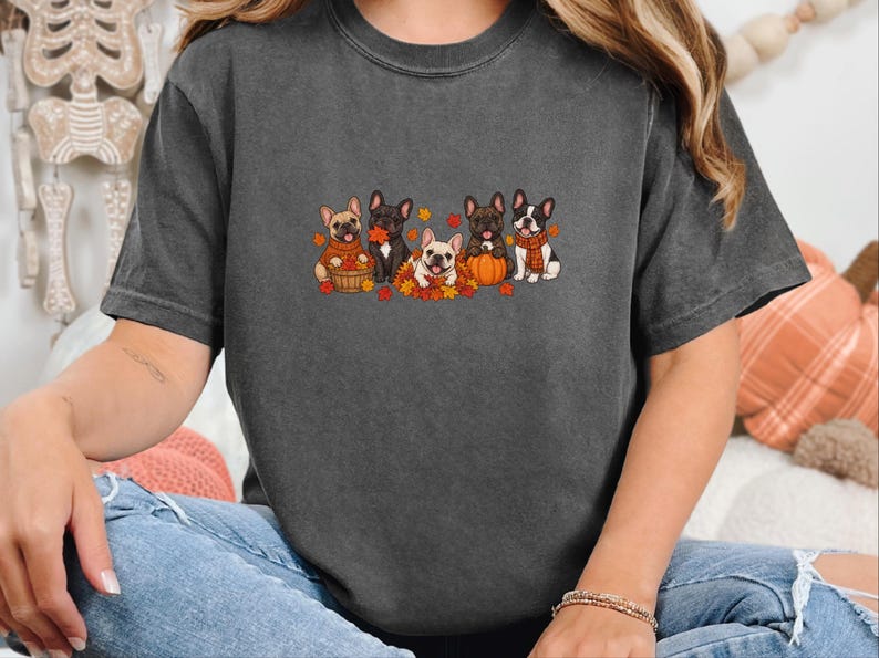 Frenchie Dog Shirt, Fall French Bulldog Gift, Cute Puppy Tee, French Bulldog Mama Shirt, Autumn Dog Lover Sweatshirt image 5
