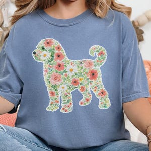Comfort Colors Schnoodle Lover Schnoodle Floral Silhouette T-Shirt, Summer Flowers Dog Tee, Pet Owner Present, Summer Flowers Shirt image 2