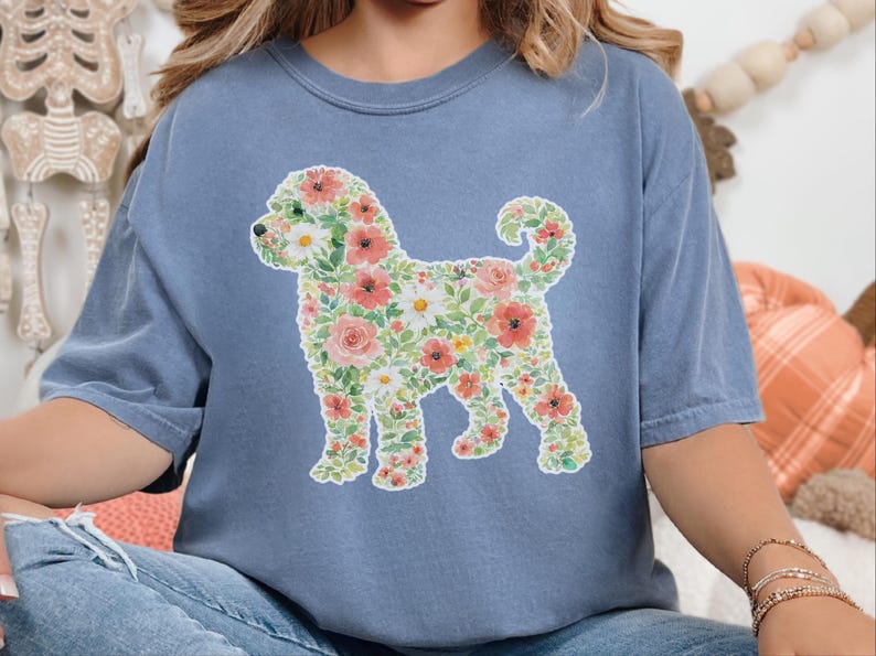 Comfort Colors Schnoodle Lover Schnoodle Floral Silhouette T-Shirt, Summer Flowers Dog Tee, Pet Owner Present, Summer Flowers Shirt image 2