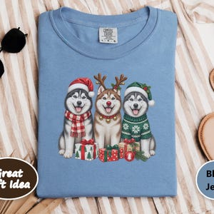 Husky Christmas Sweatshirt, Siberian Husky Holiday Gift, Dog Lover Winter Shirt, Festive Puppy Crewneck, Husky Mom Present image 4