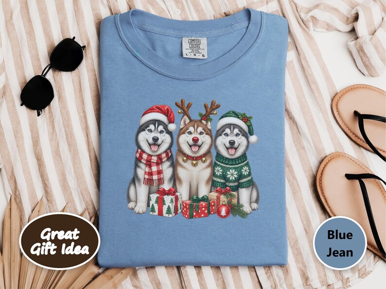 Husky Christmas Sweatshirt, Siberian Husky Holiday Gift, Dog Lover Winter Shirt, Festive Puppy Crewneck, Husky Mom Present image 4