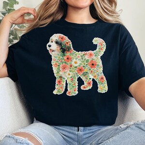 Comfort Colors Bernedoodle T-shirt, bloemensilhouet, cadeau voor hondenliefhebbers, T-shirt, tuinkunst voor hondenmoeders en -vaders, botanische huisdiereigenaar, Bernedoodle T-shirt afbeelding 5