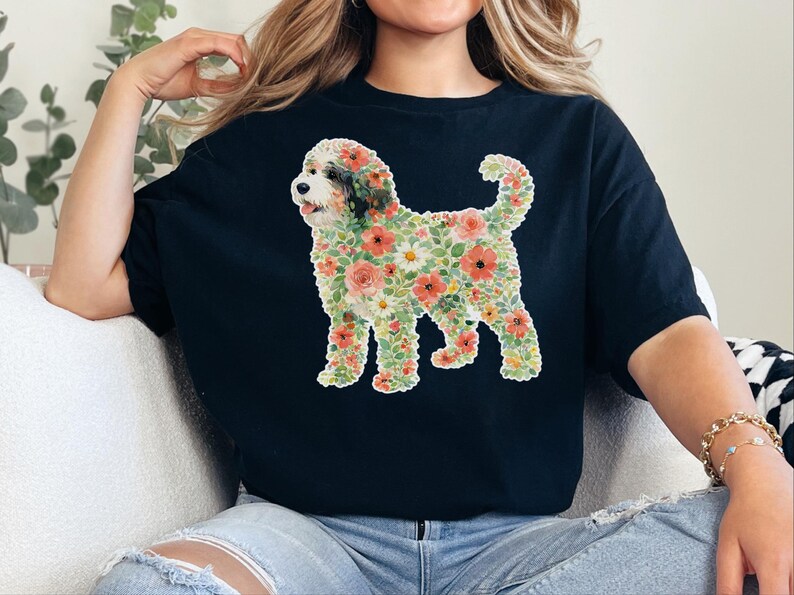 Comfort Colors Bernedoodle T-shirt, bloemensilhouet, cadeau voor hondenliefhebbers, T-shirt, tuinkunst voor hondenmoeders en -vaders, botanische huisdiereigenaar, Bernedoodle T-shirt afbeelding 5