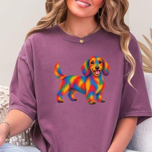Dachshund Shirt, Rainbow Dog Gift, Colorful Wiener Dog Tee, Doxie Lover Graphic, Sausage Dog Art Shirt, Puppy Owner Present image 10