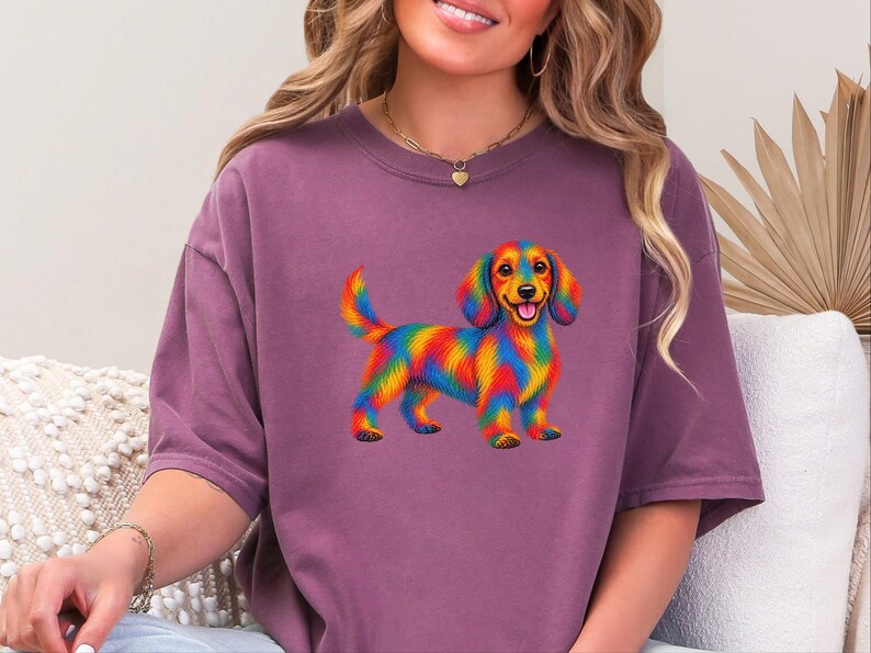 Dachshund Shirt, Rainbow Dog Gift, Colorful Wiener Dog Tee, Doxie Lover Graphic, Sausage Dog Art Shirt, Puppy Owner Present image 10