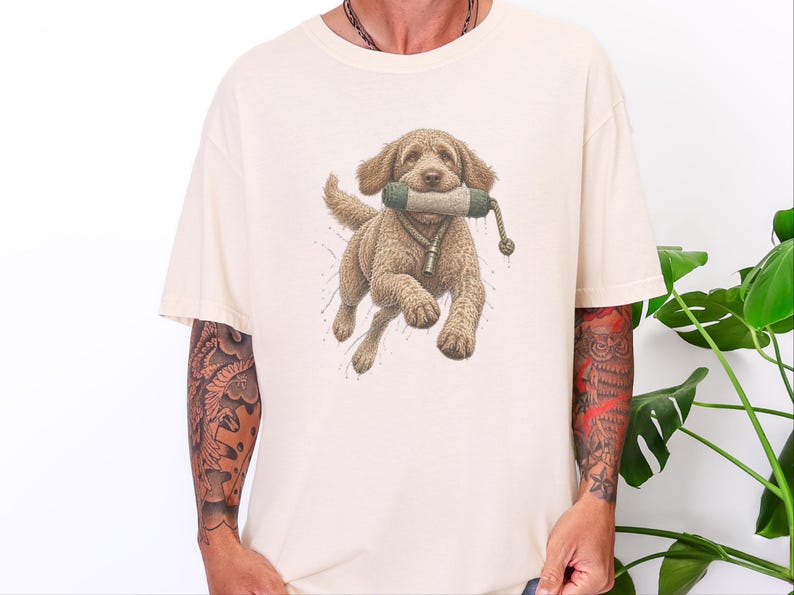 Labradoodle Shirt, Labradoodle Gift, Waterfowl Hunter, Hunting Dog Art, Outdoor Enthusiast, Duck Hunting Tee, Doodle Dog Dad Gift image 6