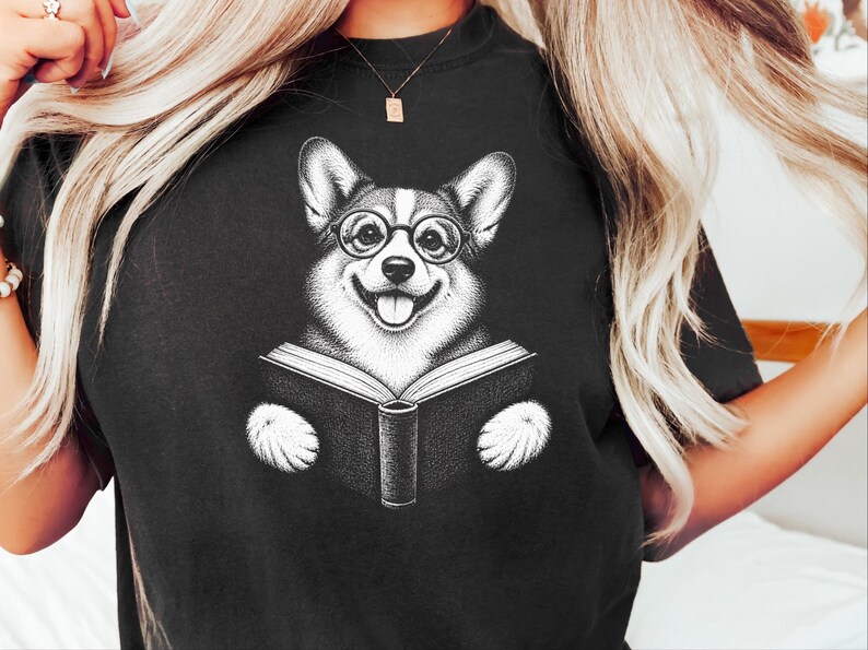 Corgi Reader Shirt, Corgi Mom Gift, Bookish Dog Tee, Librarian Present, Book Lover Shirt, Dog Dad Gift image 7
