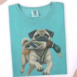 T-shirt met mopshondmotief voor eendenjagers, grappig cadeau voor eendenjacht, T-shirt voor watervogeljagers, shirt voor de jacht op wilde eenden, cadeau voor buitenjagers afbeelding 8