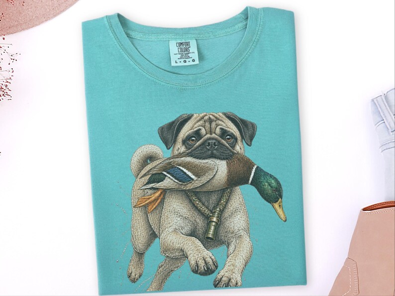 T-shirt met mopshondmotief voor eendenjagers, grappig cadeau voor eendenjacht, T-shirt voor watervogeljagers, shirt voor de jacht op wilde eenden, cadeau voor buitenjagers afbeelding 8