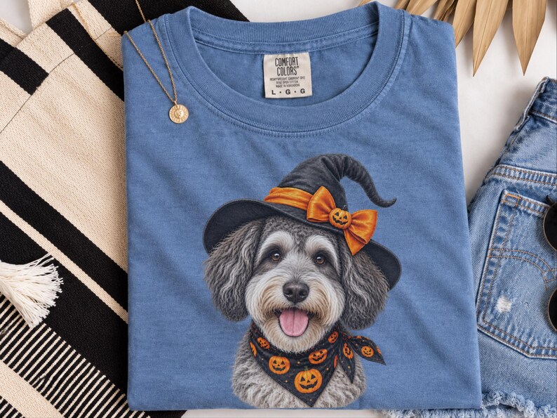 Witch Dog Shirt, Halloween Dog Mom, Schnoodle Mom Gift, Spooky Dog Sweatshirt, Fall Doodle Dog Tee image 6