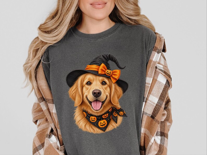 Halloween Dog Shirt, Witch Dog Shirt, Golden Retriever Mom Gift, Fall Dog Lover Tee, Golden Mom Gift image 10