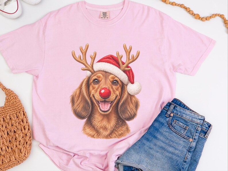 Weihnachtsshirt mit Dackel, Weihnachtsgeschenk für Dackel, Festlicher Hundepullover, Dackel-Mama-Shirt, Festliches T-Shirt für Hundeliebhaber Bild 1