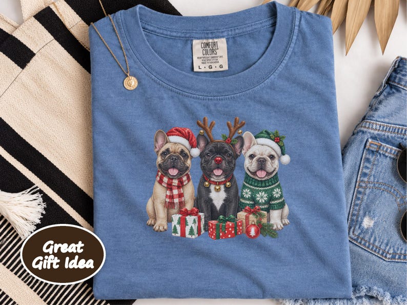 Christmas French Bulldog Shirt, Frenchie Christmas Gift, Holiday Dog Sweatshirt, Festive Pet Lover Tee, Cute Puppy Christmas Apparel image 5