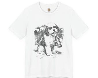 Sheepadoodle bebendo cerveja