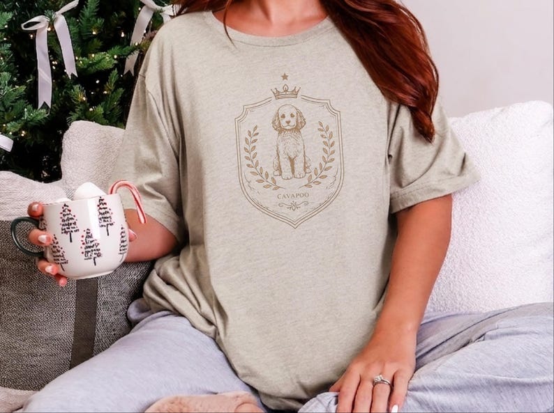 Cavapoo Owner Gift, Royal Dog Portrait Shirt, Vintage Pet Art Tee for Dog Mom and Dad, Custom Cavoodle Crest, Personalized Pet Print image 6