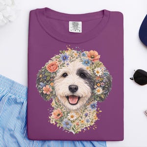 Comfort Colors Sheepadoodle T-shirt, Doodle Pet Art, Botanical Pet Lover Gift, Sheepadoodle Floral Face Spring Tee, Funny Pet Mom Shirt, Tee image 6