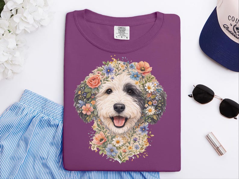 Comfort Colors Sheepadoodle T-shirt, Doodle Pet Art, Botanical Pet Lover Gift, Sheepadoodle Floral Face Spring Tee, Funny Pet Mom Shirt, Tee image 6