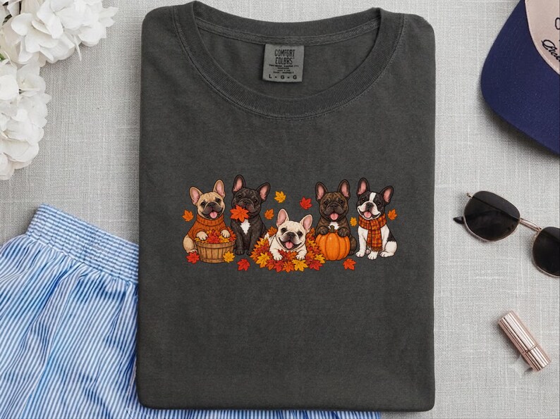Frenchie Dog Shirt, Fall French Bulldog Gift, Cute Puppy Tee, French Bulldog Mama Shirt, Autumn Dog Lover Sweatshirt image 3