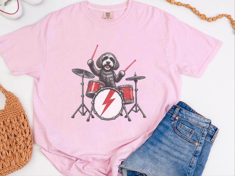 Camiseta de baterista Cockapoo, presente para amante de rock, camiseta de bateria, presente para pai de Cockapoo, camiseta de músico de rock imagem 5