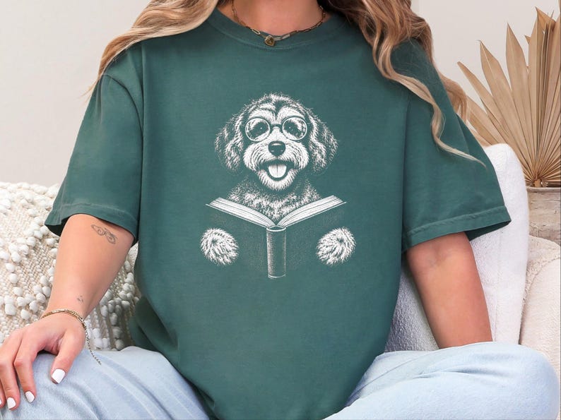 Schnoodle Reading Shirt, Bookish Dog Tee, Schnoodle Mom Gift, Dog Lover Book Shirt, Library Reader Tee image 9