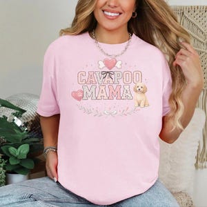 Comfort Colors Cavapoo Mom Shirt, Cavapoo Mama, Dog Owner Gift, Funny Canine Tee, Vintage Floral Doodle Graphic, New Dog Mom Present image 2