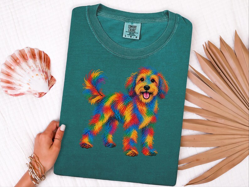 Aussiedoodle Shirt, Colorful Dog Art, Doodle Dog Gift, Aussiedoodle Mom Shirt, Rainbow Dog Lover Tee image 3