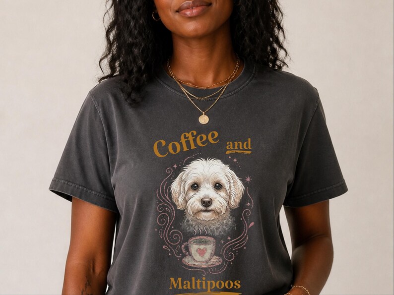 Comfort Colors Maltipoo Mom Shirt, Coffee And Maltipoos Tee, Dog Mama Gift, Vintage Dog Lover Tee, Maltese Poodle Mix, Cozy Tea Lover image 7