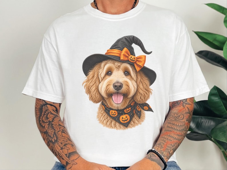 Halloween Dog Shirt, Goldendoodle Gift, Doodle Mom Gift, Witch Dog Shirt, Spooky Dog Lover, Fall Pet Sweatshirt image 1