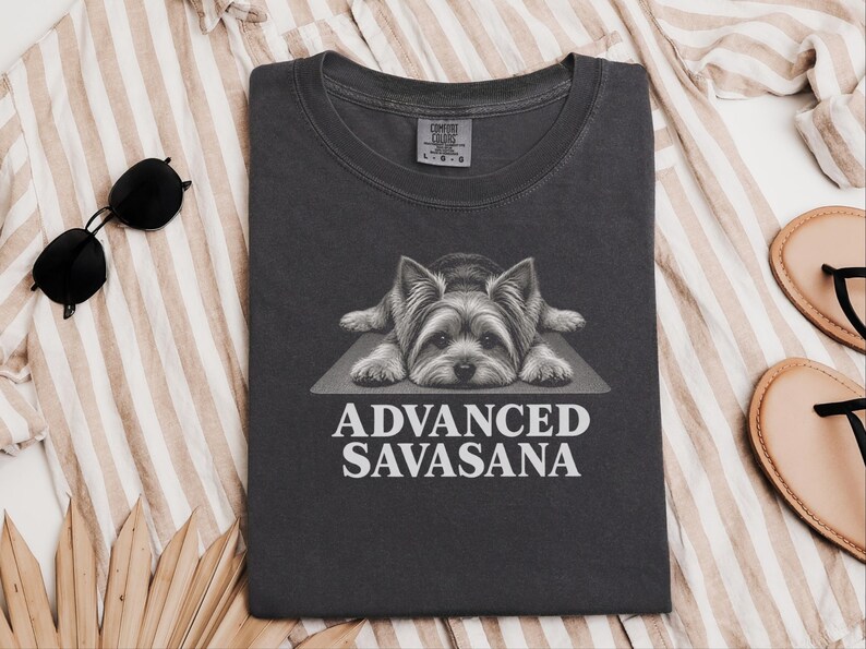 Yorkie Dog Shirt, Yorkie Lover Gift, Advanced Savasana Yoga Tee, Funny Yoga Shirt, Dog Owner Gift, Yoga Instructor Tee image 1