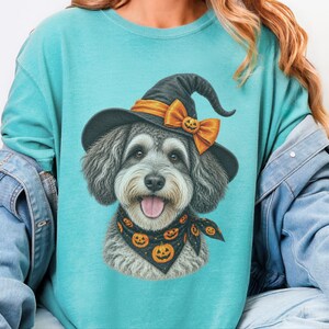 Witch Dog Shirt, Halloween Dog Mom, Schnoodle Mom Gift, Spooky Dog Sweatshirt, Fall Doodle Dog Tee image 3