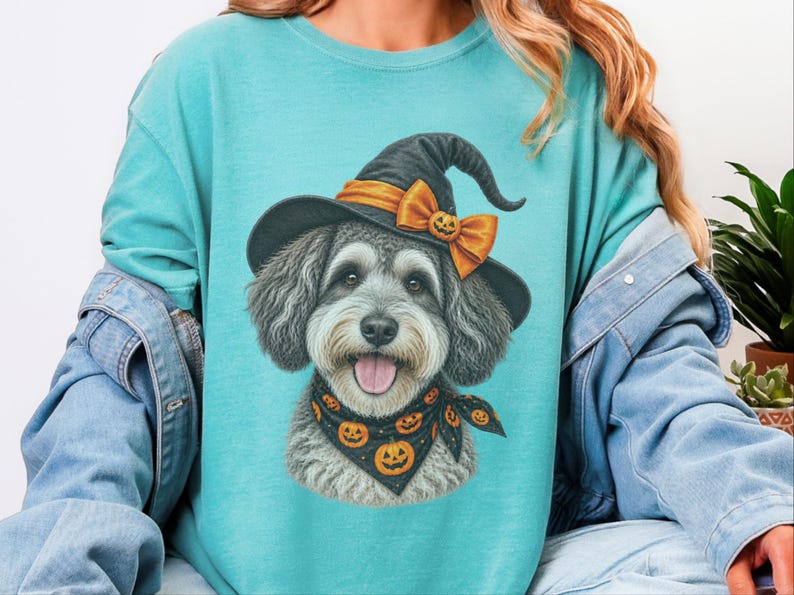 Witch Dog Shirt, Halloween Dog Mom, Schnoodle Mom Gift, Spooky Dog Sweatshirt, Fall Doodle Dog Tee image 3