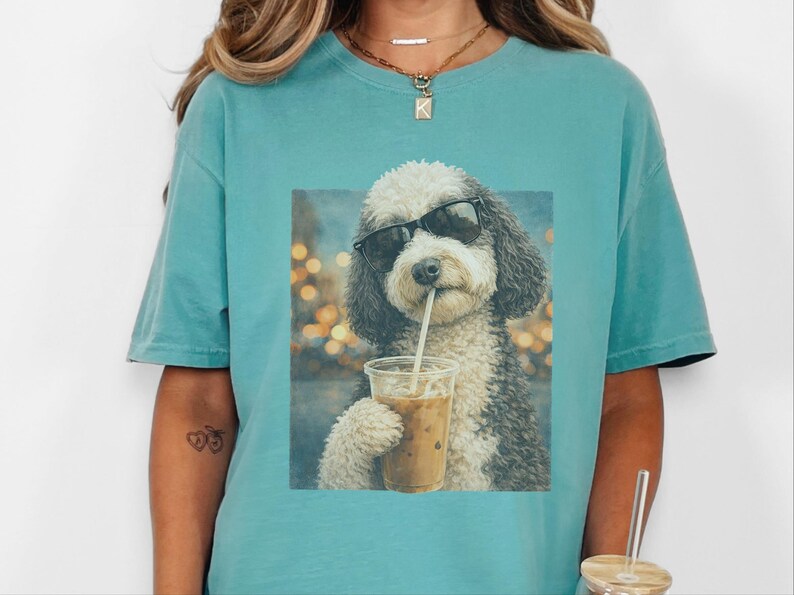 Comfort Colors Silly Dog Shirt, Iced Coffee Girly Tee, Sheepadoodle Cool Dog Mom Graphic Shirt, Coffee Lover Gift for Her, Dog Shirt Women image 1