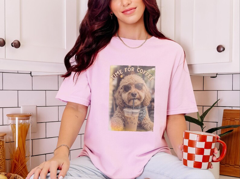 Koszulka Comfort Colors Dog Coffee, koszulka Time For Coffee | Bluza Goldendoodle Labradoodle Aussiedoodle | Znawca mrożonej kawy Cavapoo zdjęcie 9