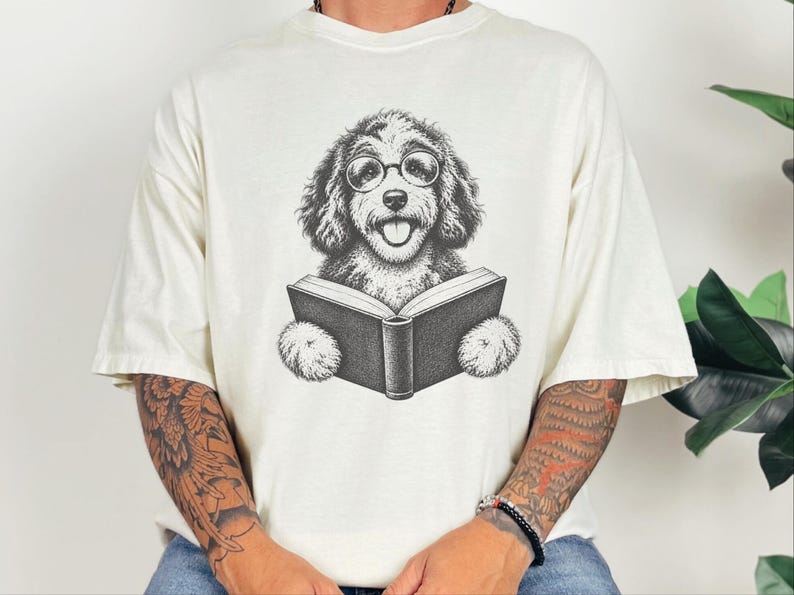 Maglietta per cani amanti dei libri, maglietta per amanti dei cani e dei libri, regalo per la mamma di un Aussiedoodle, maglietta per Aussiedoodle che legge, regalo per topi di biblioteca immagine 10