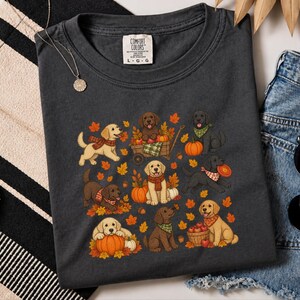 Camiseta de Labrador de otoño, regalo para amantes de los perros de otoño, linda camiseta para mamás de Labrador, suéter de cachorro para Acción de Gracias, ropa acogedora para dueños de mascotas de cosecha. imagen 9