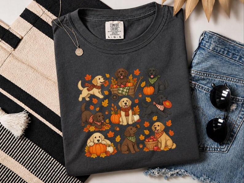 Camiseta de Labrador de otoño, regalo para amantes de los perros de otoño, linda camiseta para mamás de Labrador, suéter de cachorro para Acción de Gracias, ropa acogedora para dueños de mascotas de cosecha. imagen 9