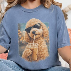 Comfort Colors Iced Coffee Goldendoodle Tee | Funny Cool Dog Shirt | Summer Fashion | Doodle Mom Dad Pet Owner, Iced Coffee Tee image 4