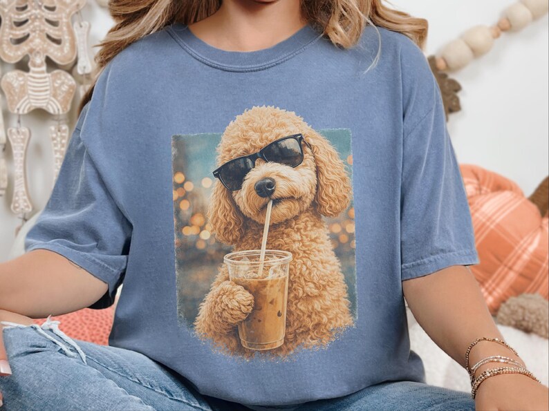 Comfort Colors Iced Coffee Goldendoodle Tee | Funny Cool Dog Shirt | Summer Fashion | Doodle Mom Dad Pet Owner, Iced Coffee Tee image 4