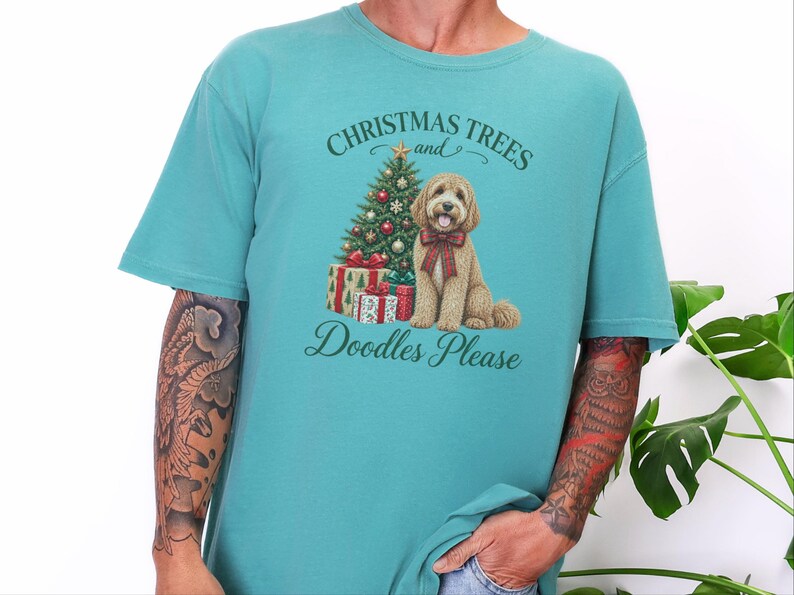 Cockapoo kerstshirt, kerstshirt voor huisdieren, cadeau voor cockapoo-liefhebbers, kerstbomen en doodles graag afbeelding 4