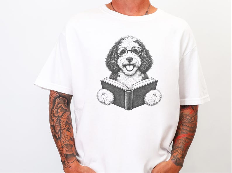 Camiseta de lectura para Sheepadoodle, camiseta para perros lectores, regalo para mamás de Sheepadoodle, regalo para amantes de los perros y los libros, camiseta vintage de biblioteca, camiseta para clubes de lectura imagen 6